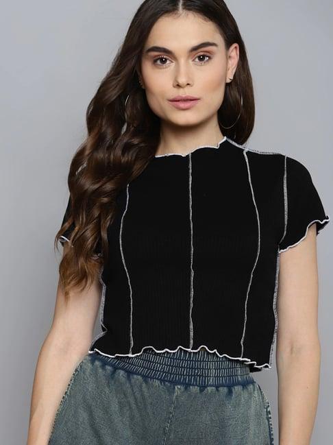 vividartsy black striped crop top