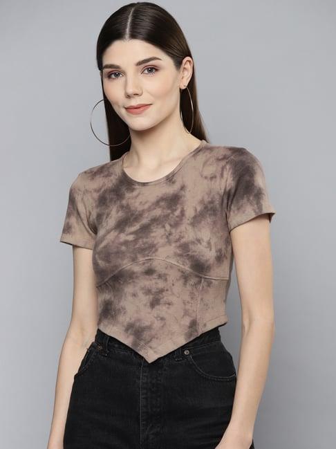 vividartsy brown printed crop top