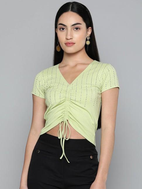 vividartsy green embellished crop top