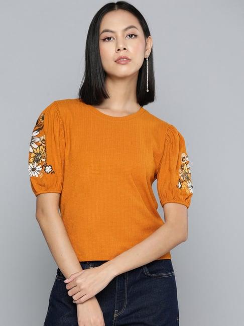 vividartsy mustard embroidered top