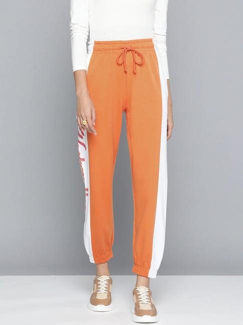 vividartsy orange & white color-block high rise joggers