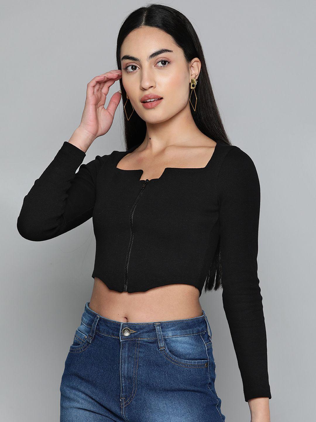 vividartsy ribbed front-open fitted crop top