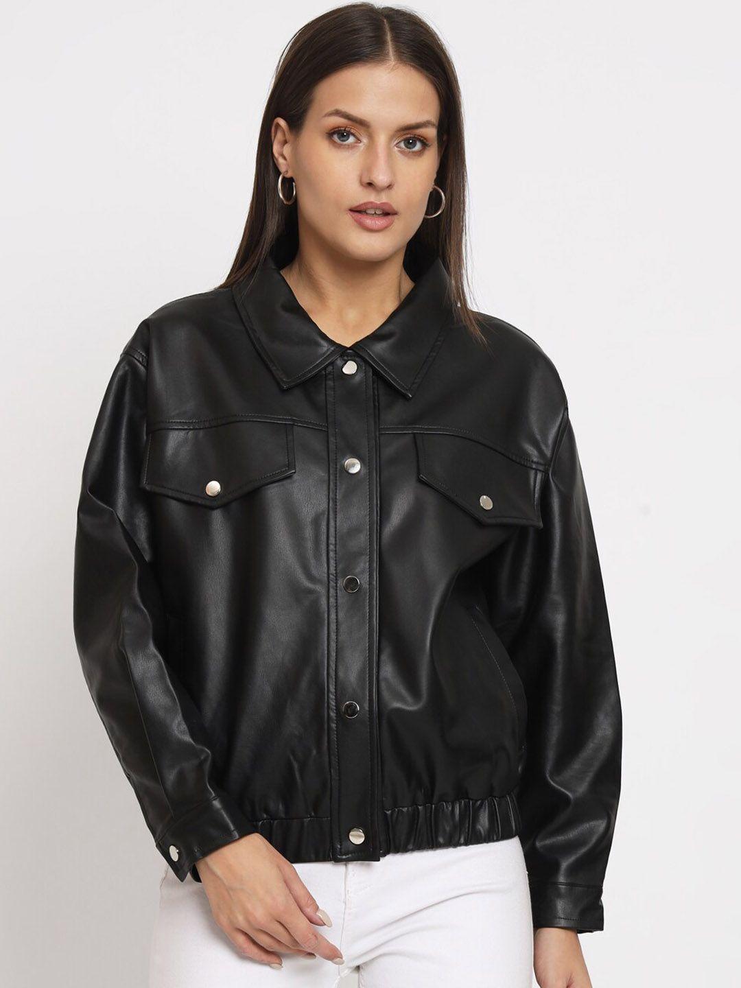 vividartsy spread collar leather jacket