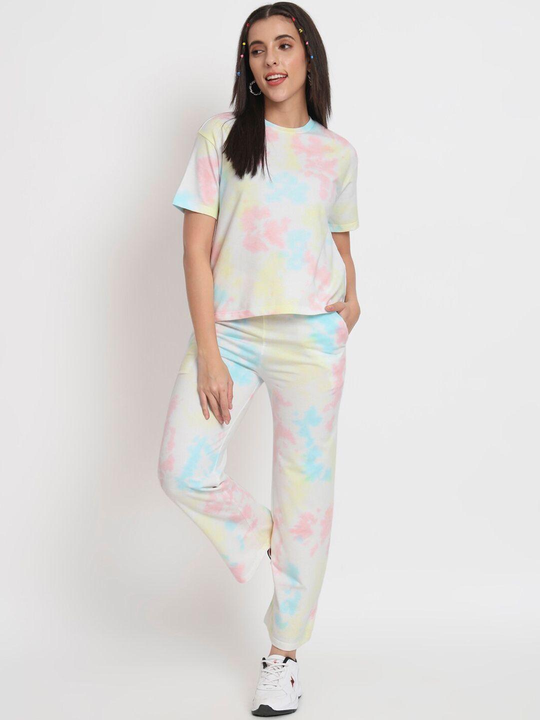 vividartsy tie and dye drop-shoulder t-shirt with trousers co-ords