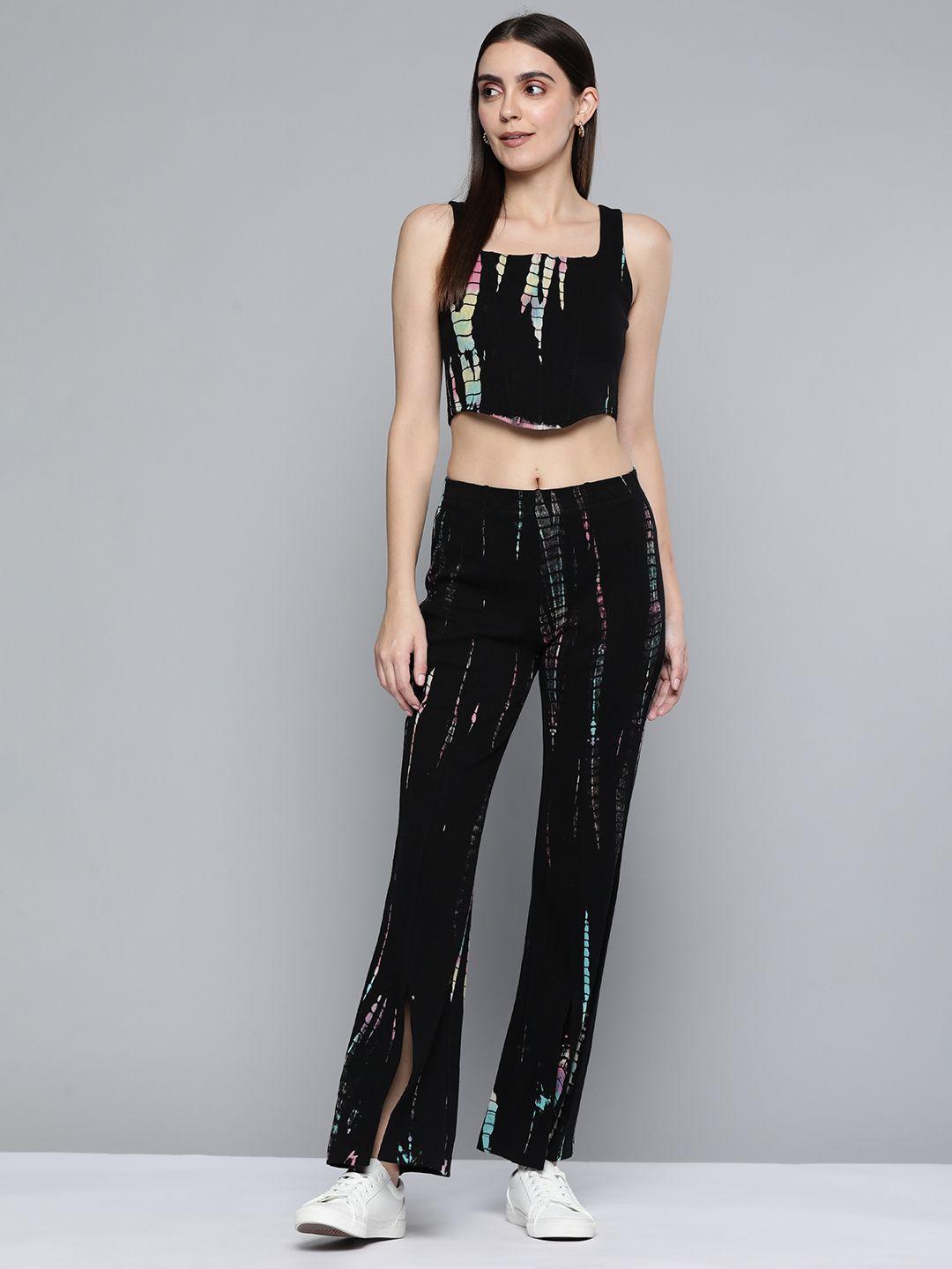 vividartsy women black tie-dye co-ord set