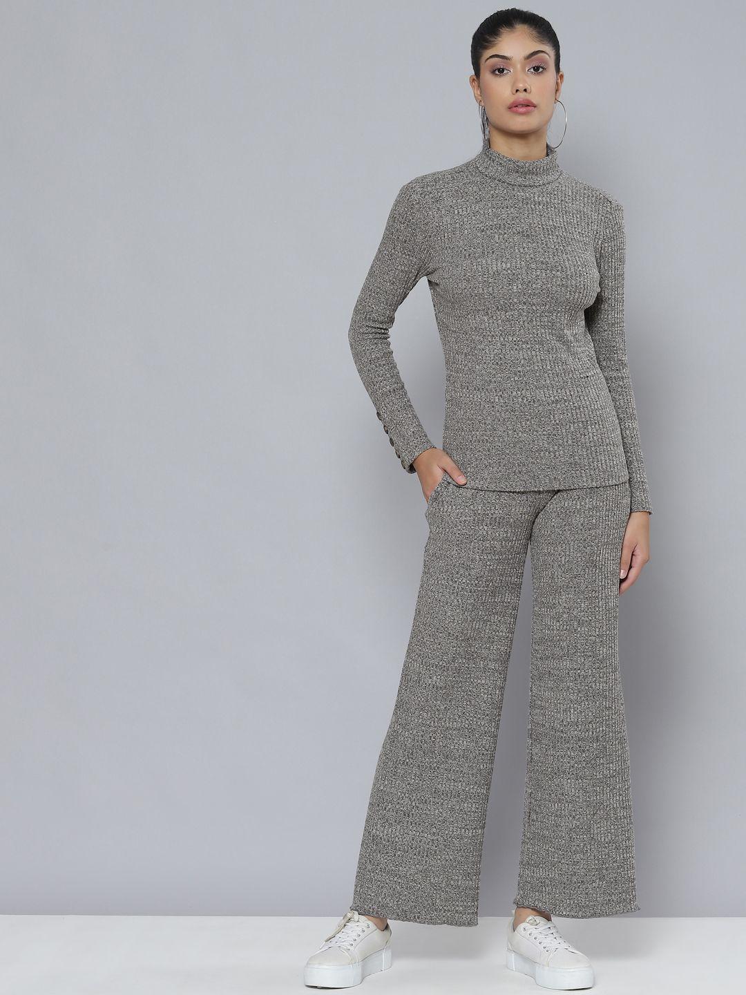 vividartsy women grey ribbed co-ords