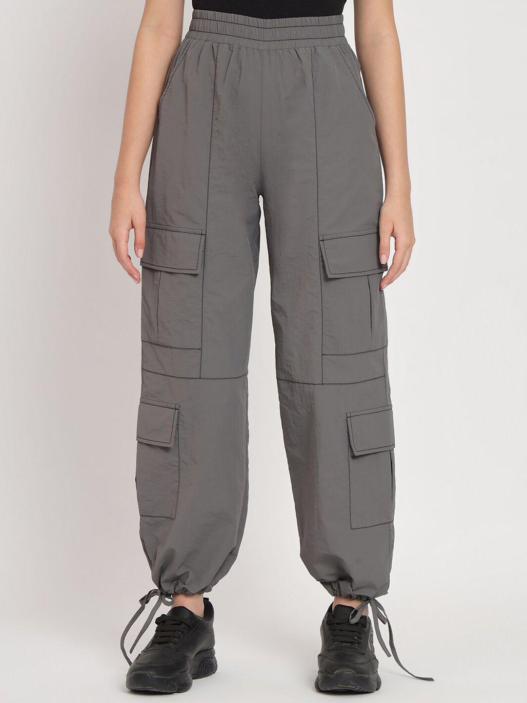 vividartsy women grey tapered fit joggers trousers