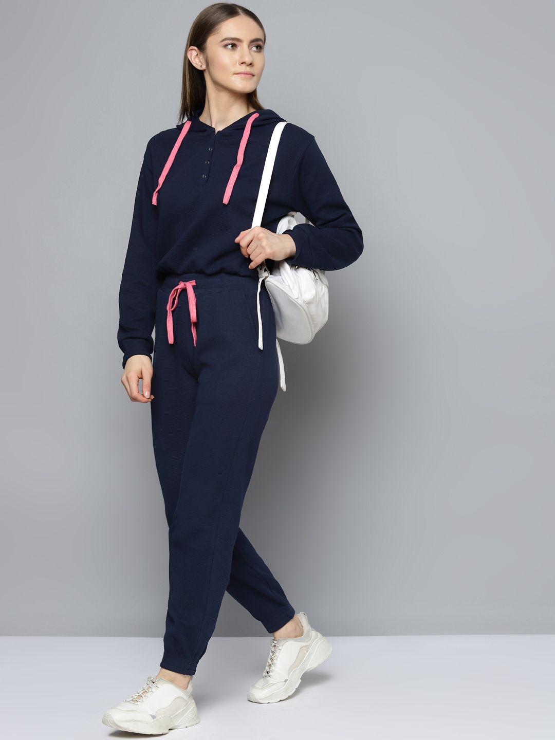 vividartsy women navy blue solid pure cotton co-ords set