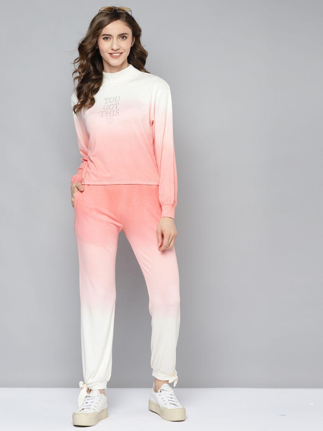 vividartsy women peach & white dip-dye co-ords