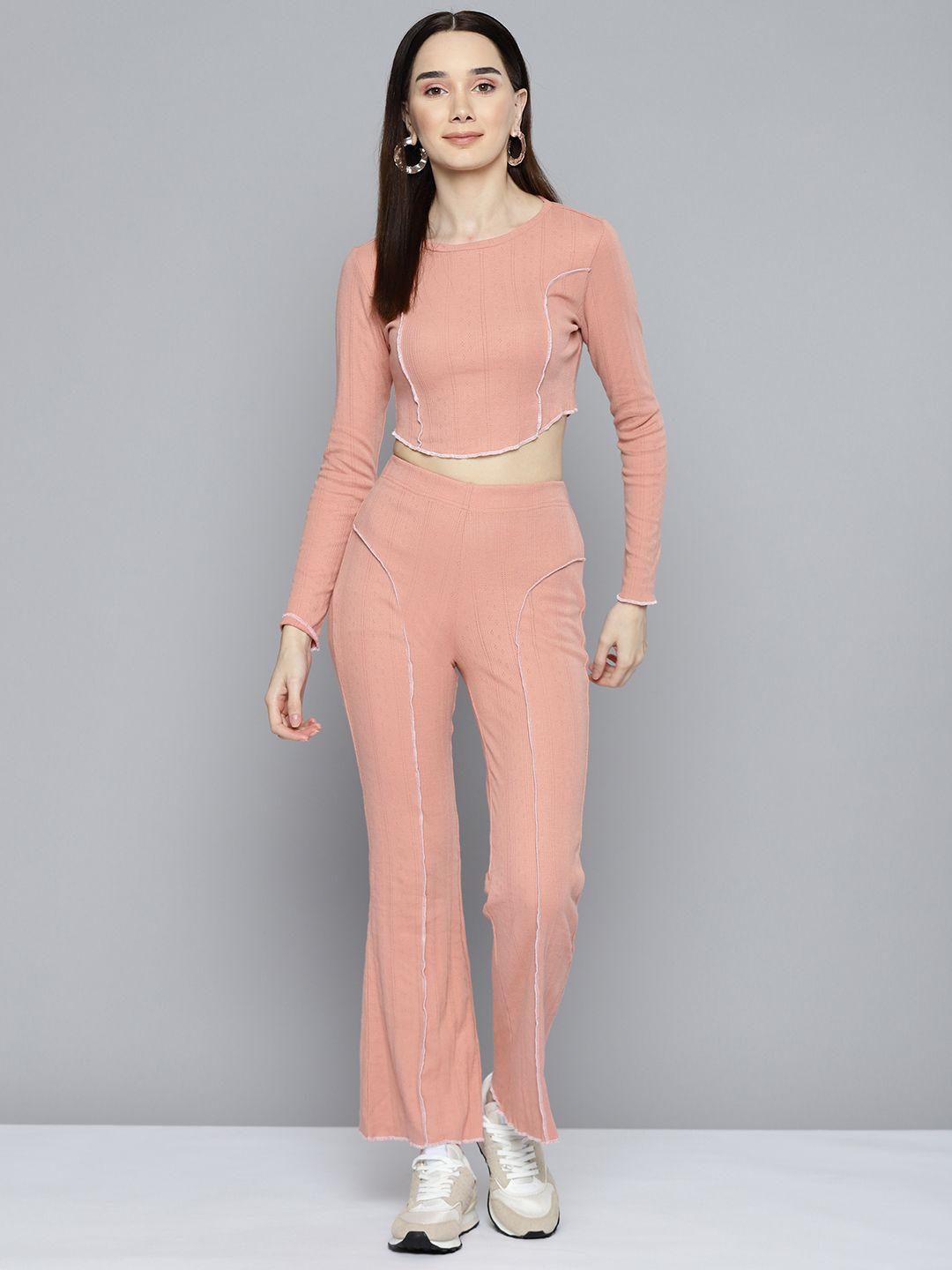 vividartsy women peach-coloured textured pure cotton co-ord set