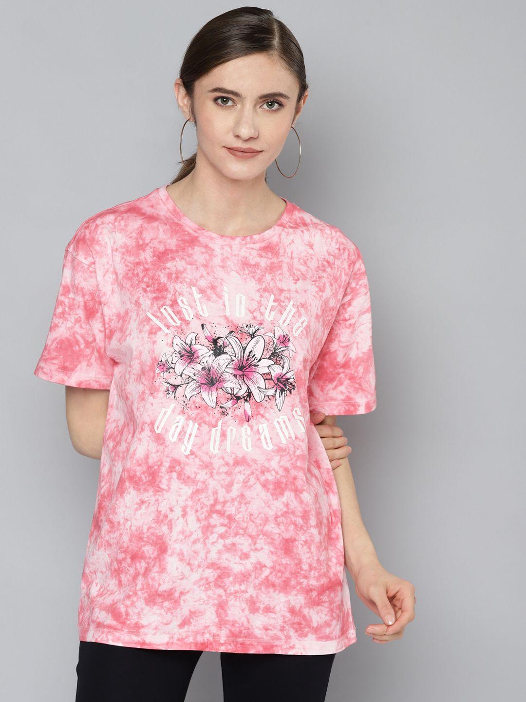 vividartsy women pink & off white dyed pure cotton t-shirt