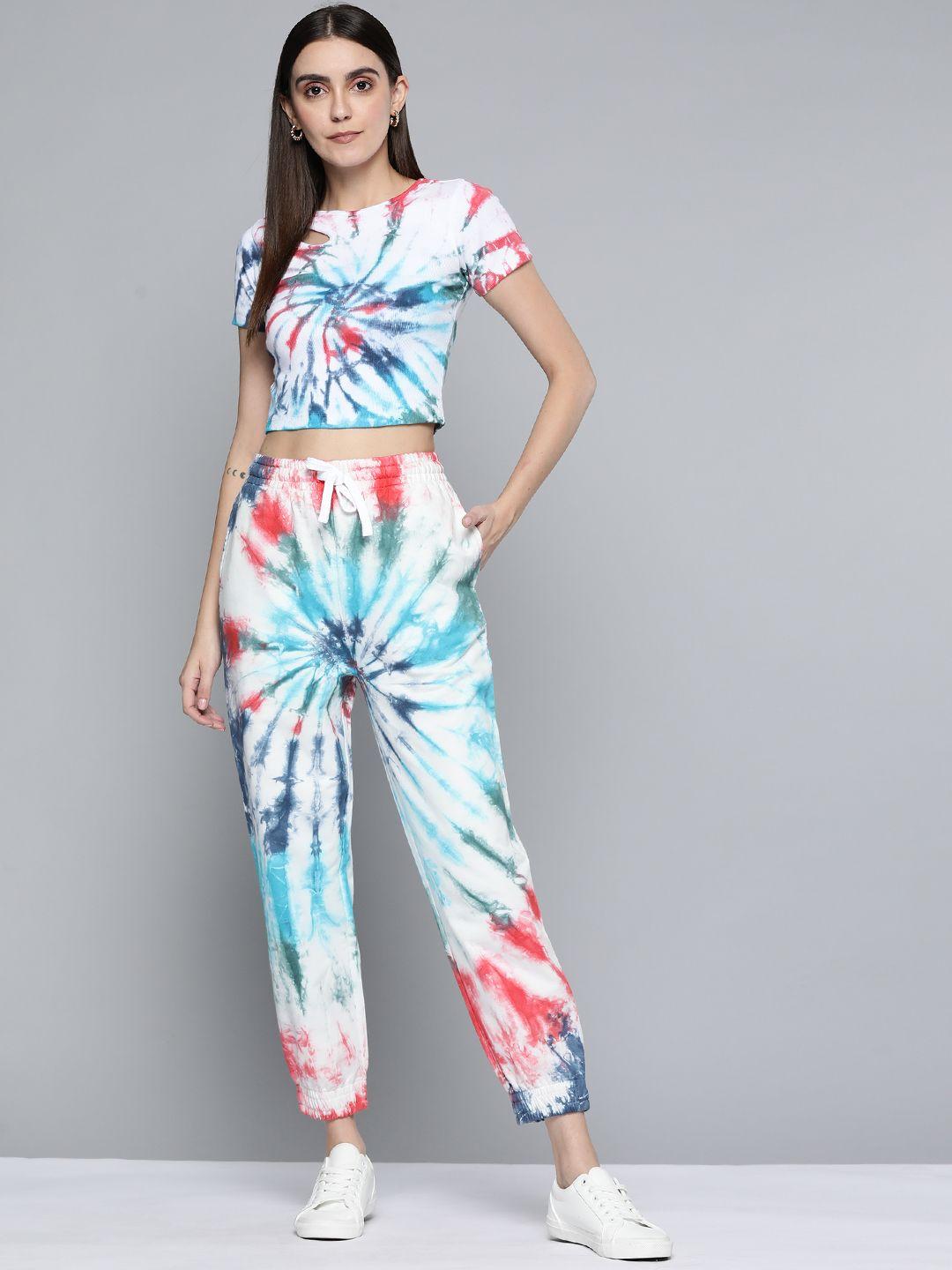 vividartsy women white & blue tie-dye co-ord set