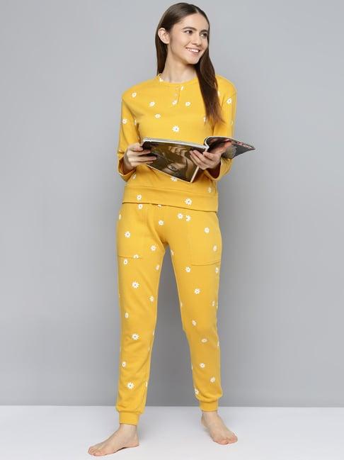 vividartsy yellow floral print pullover with joggers