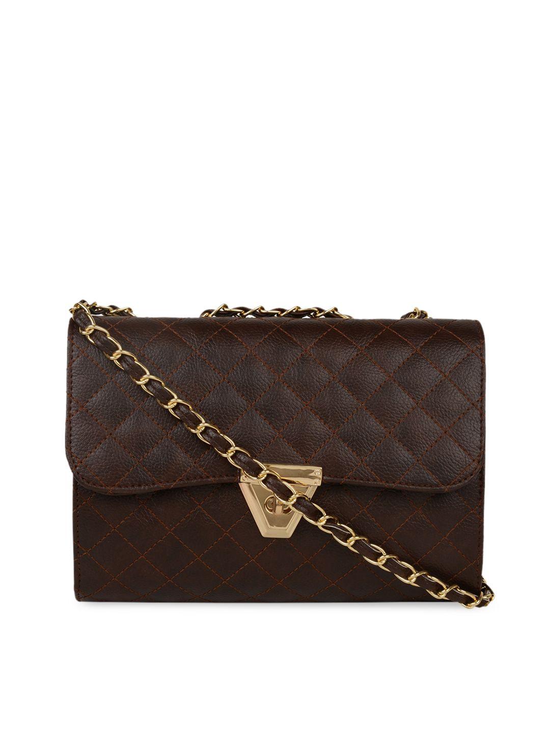 vivinkaa coffee brown textured structured sling bag with quilted