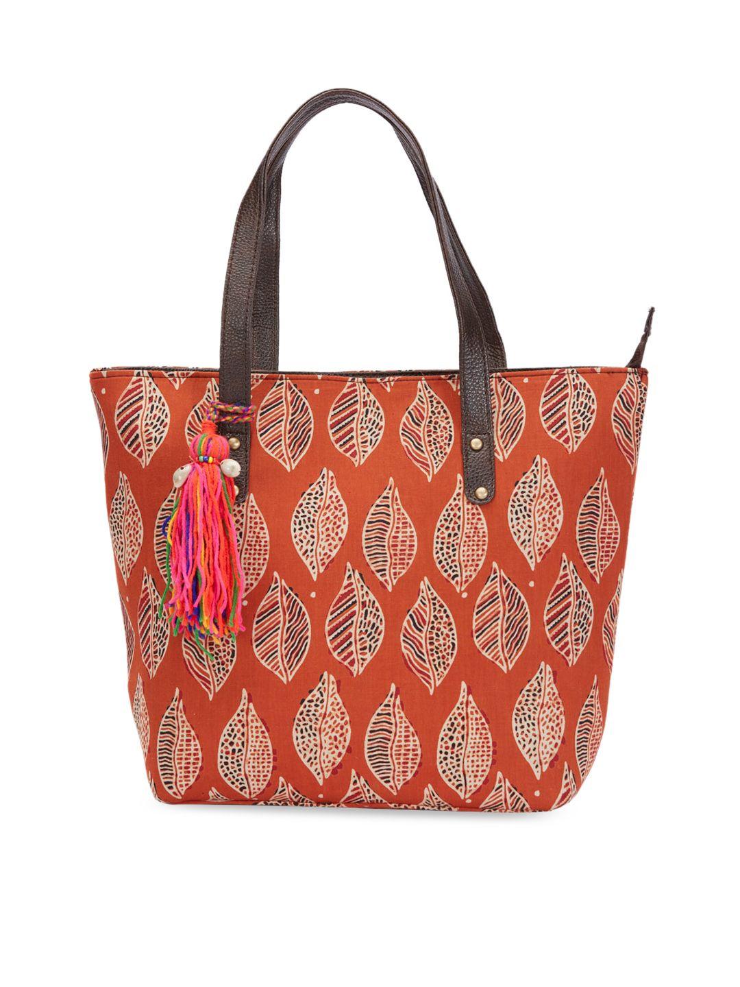 vivinkaa ethnic motifs printed pu shopper tote bag with tasselled