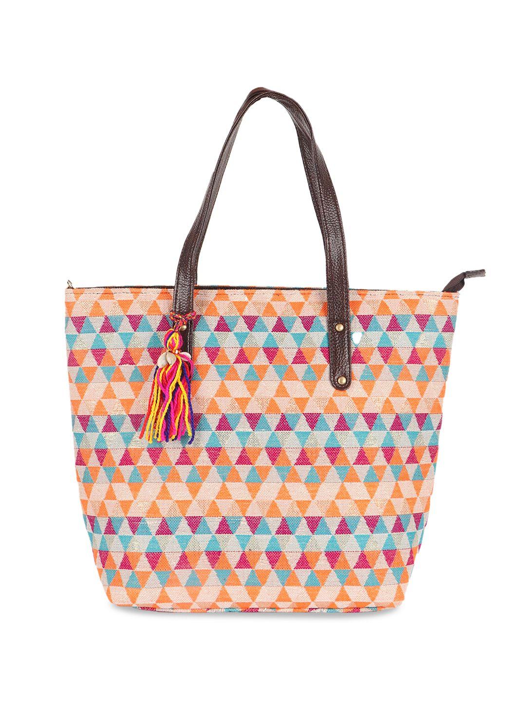 vivinkaa geometric printed oversized cotton shopper tote bag with tasselled