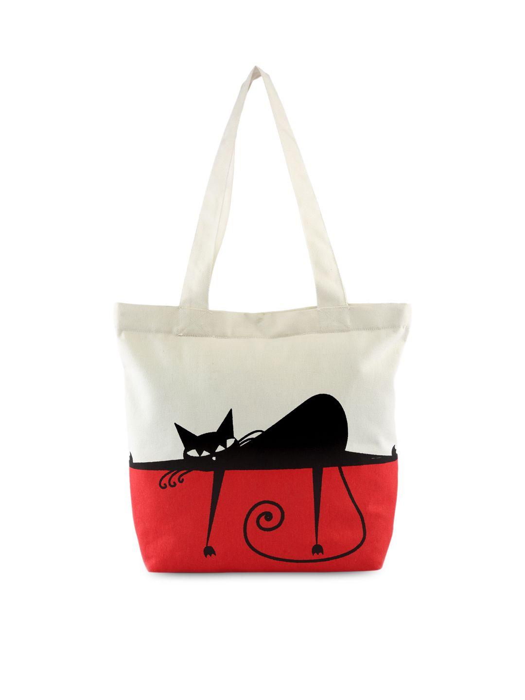 vivinkaa white & red printed tote bag