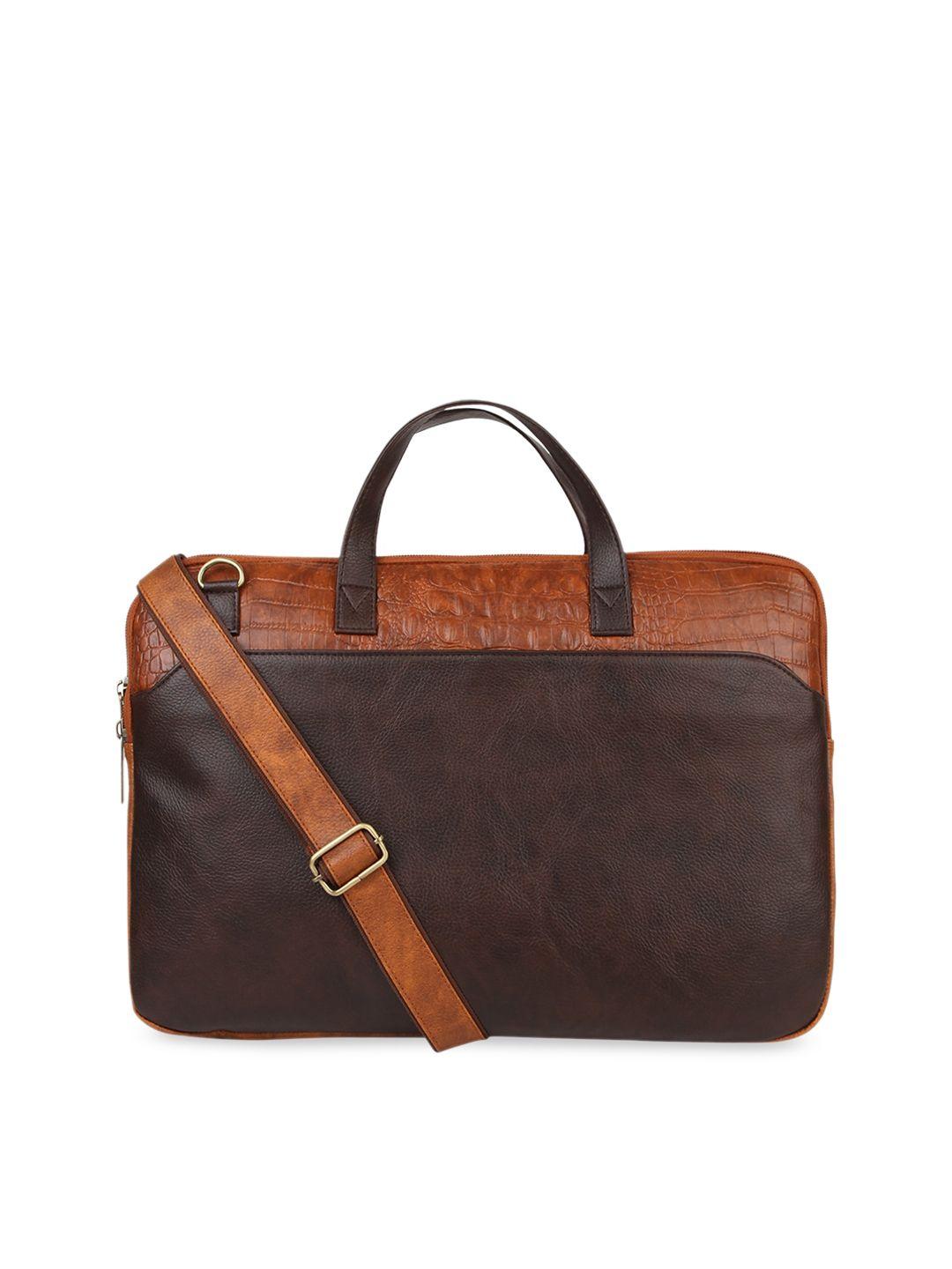 vivinkaa women coffee brown & tan textured laptop bag