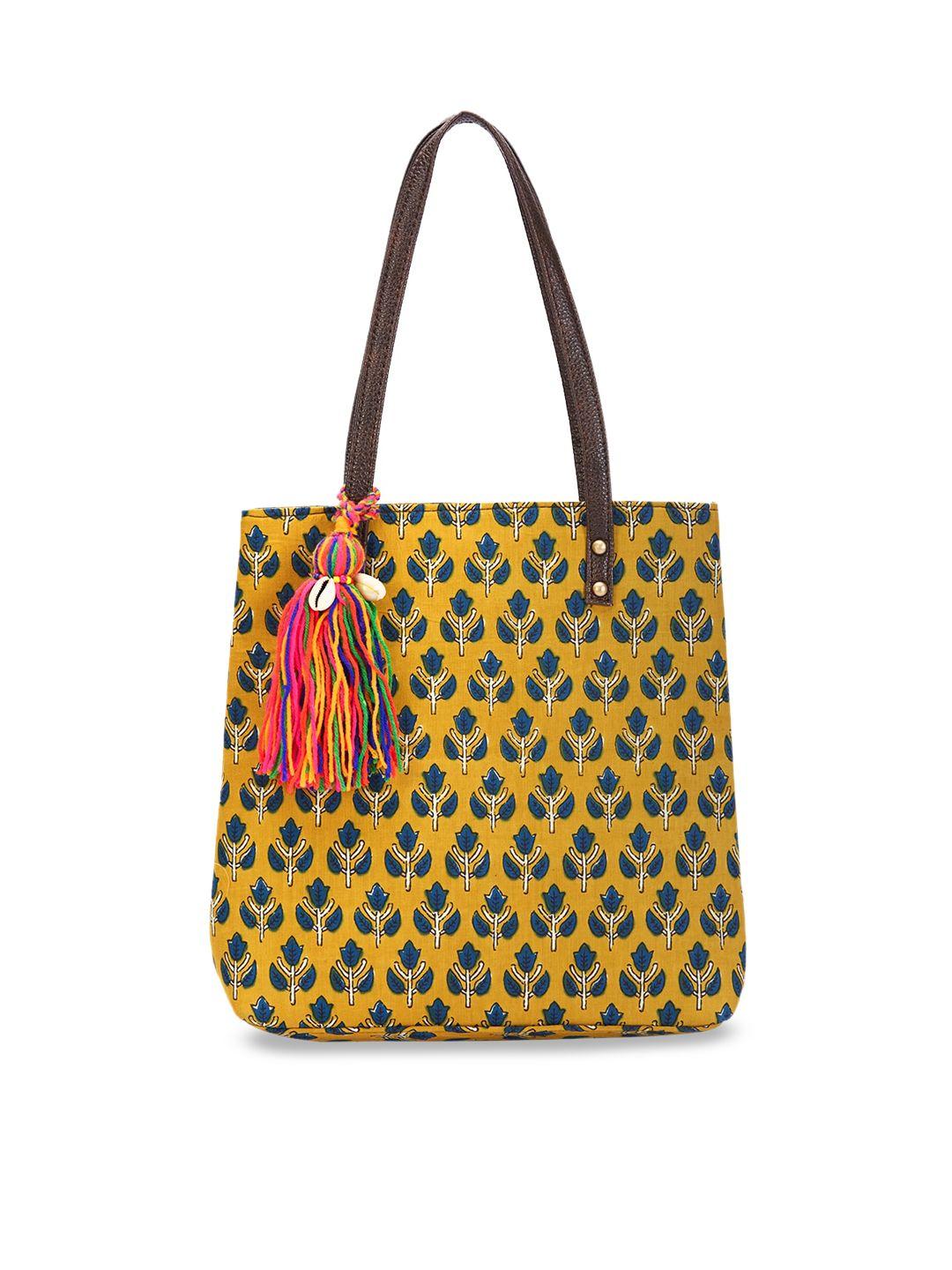 vivinkaa women ethnic motifs printed structured shoulder bag with tasselled