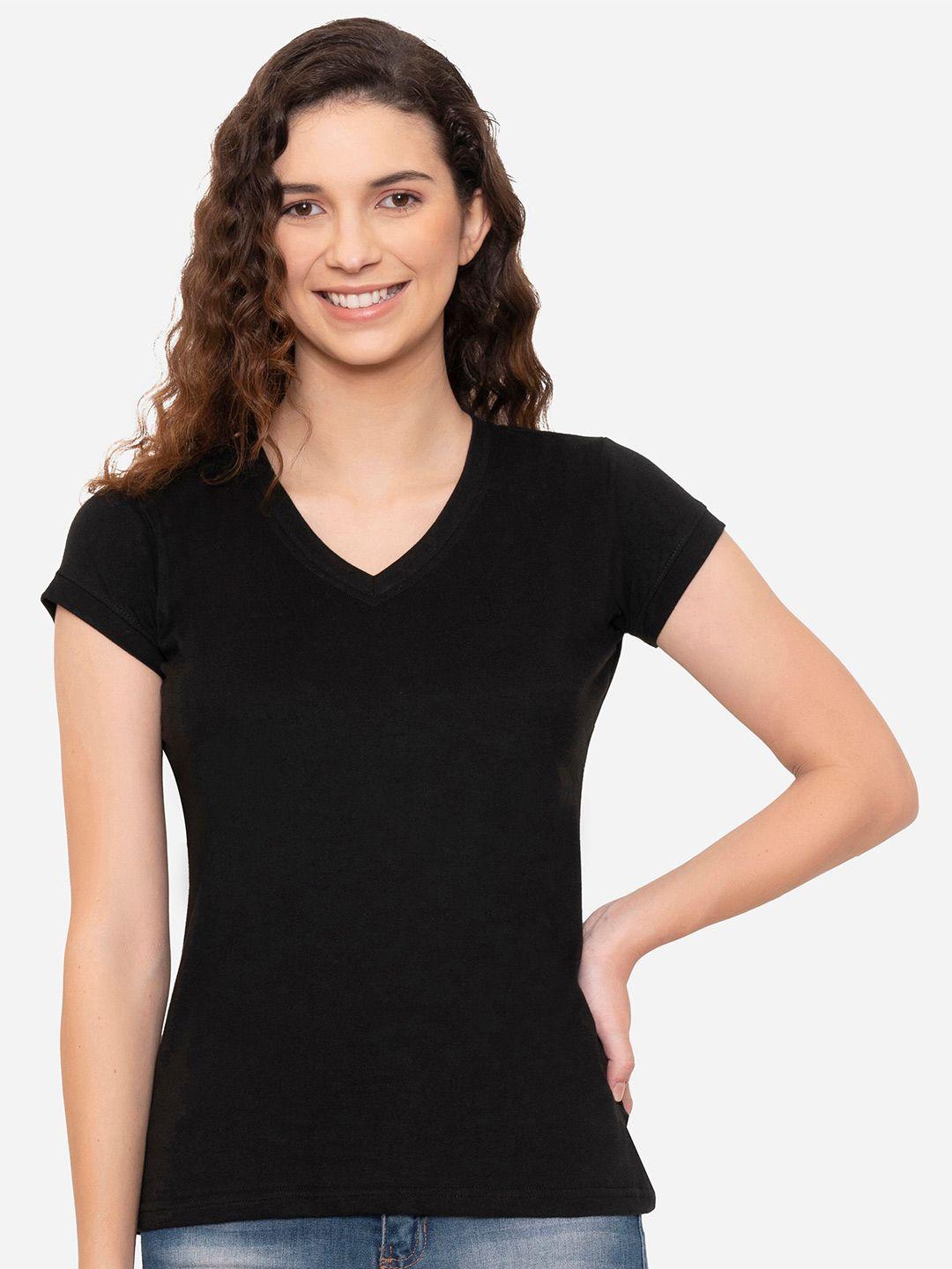 vivinks women black v-neck cut outs t-shirt