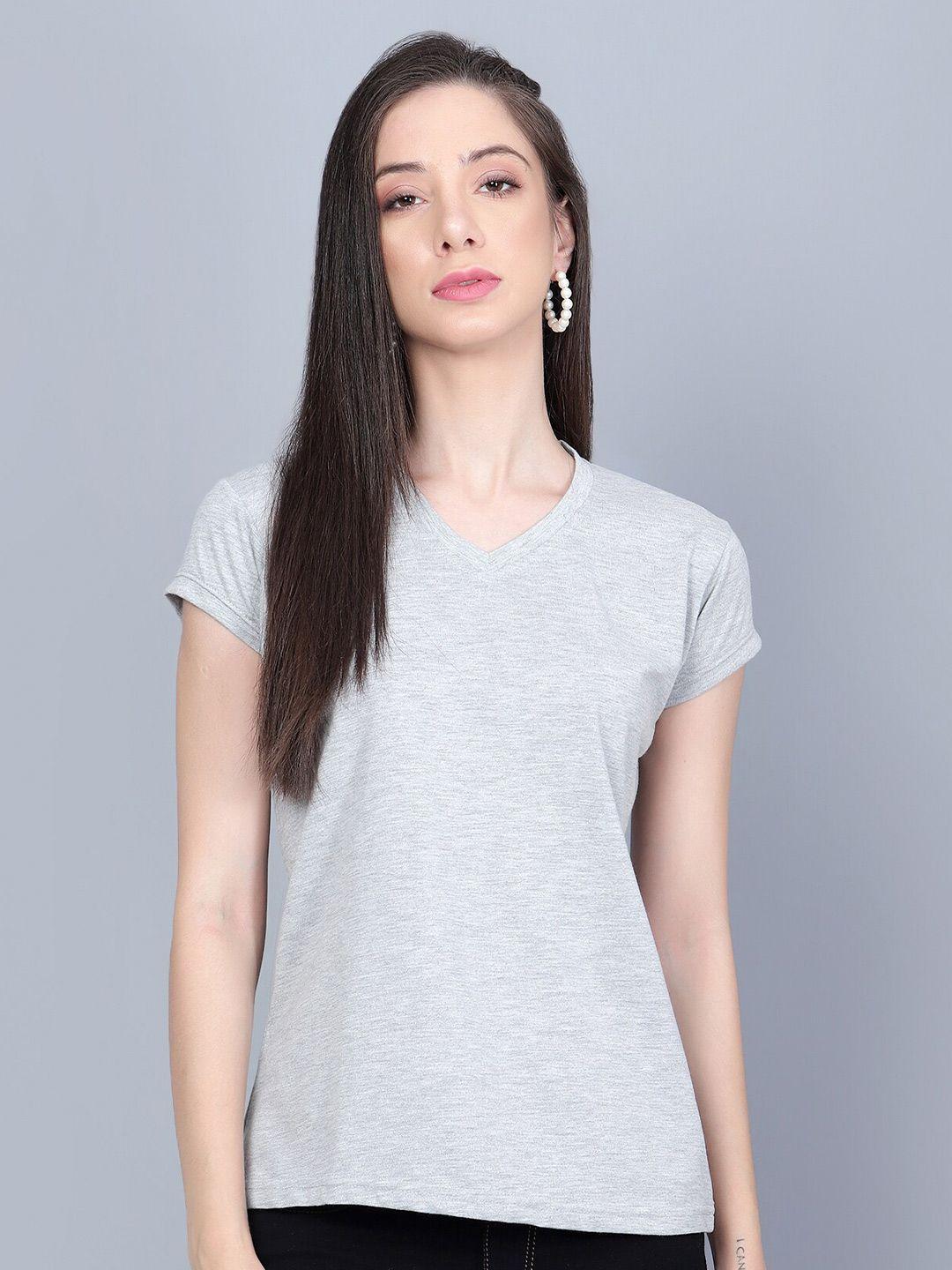 vivinks women grey v-neck extended sleeves pockets t-shirt