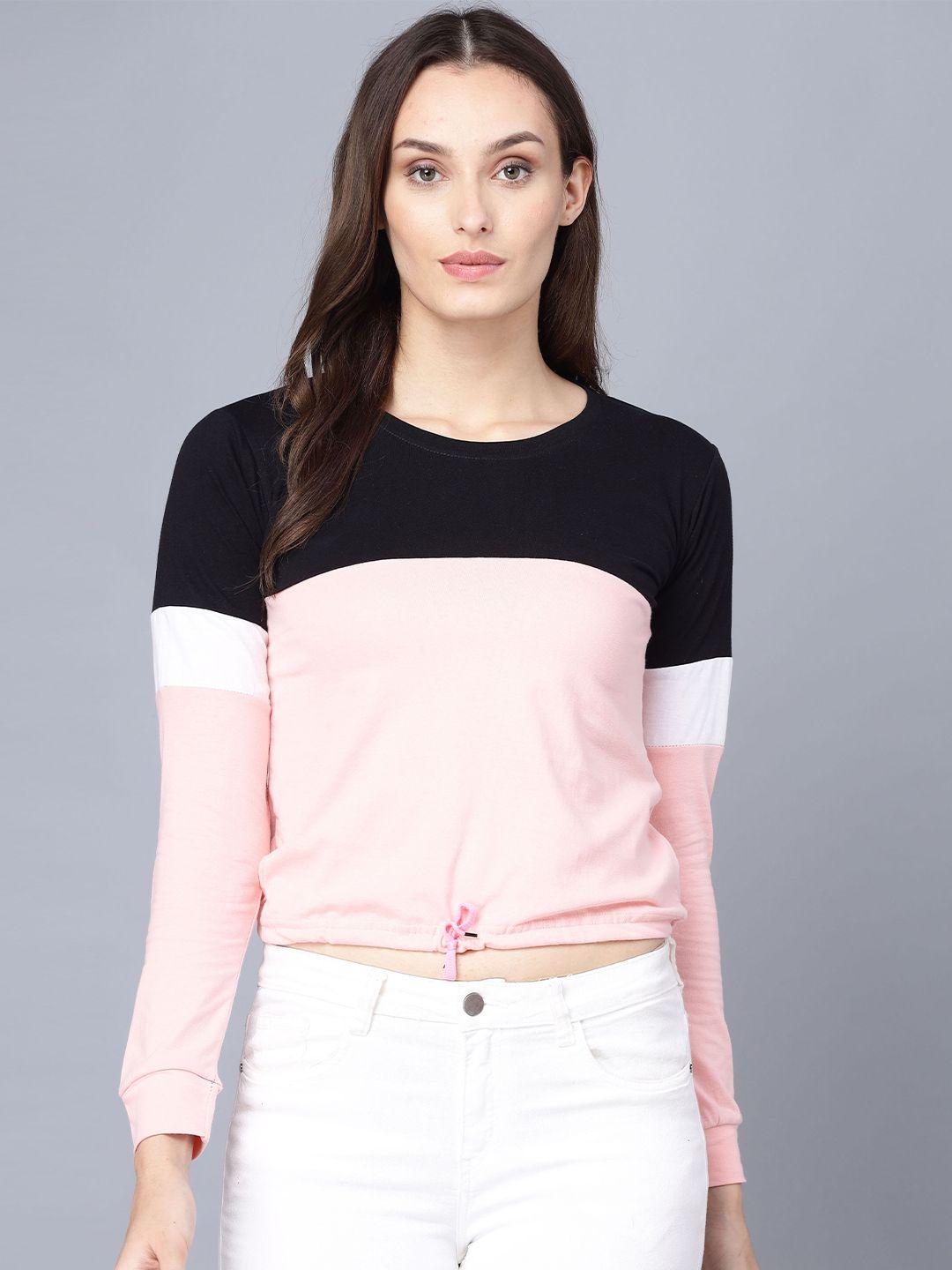 vivinks women pink colourblocked pockets t-shirt