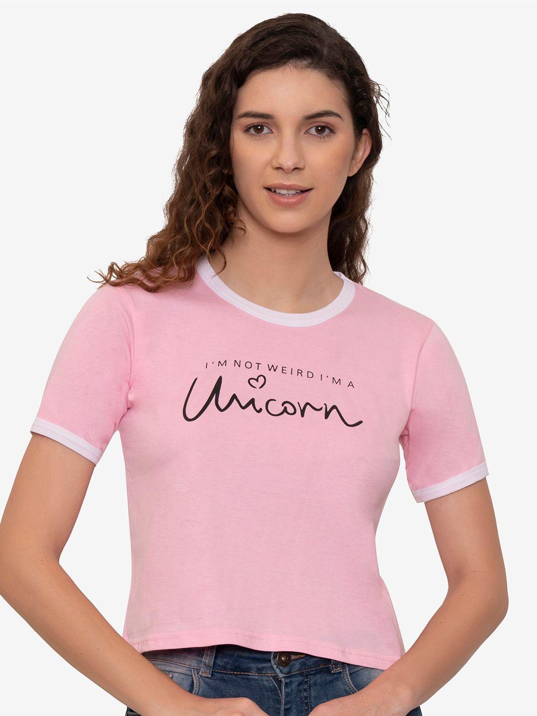 vivinks women pink typography printed pure cotton t-shirt