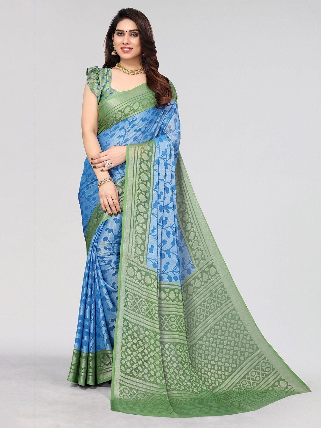 vivostav designer blue & green pure chiffon saree