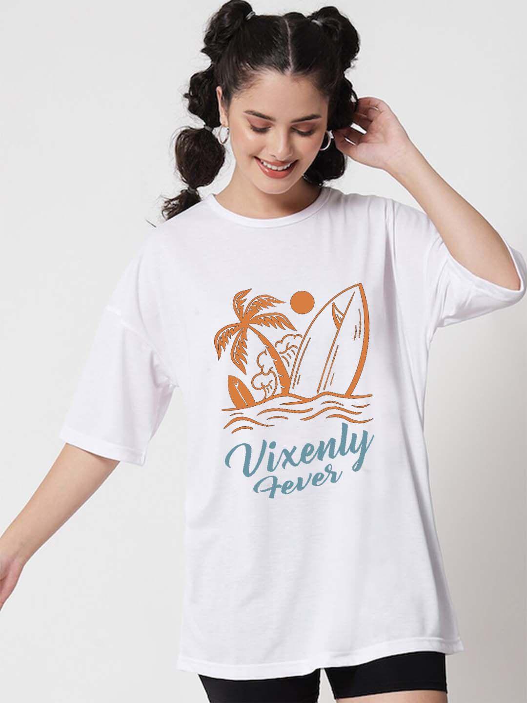 vixenly graphic printed round neck oversized fit pure cotton casual t-shirt