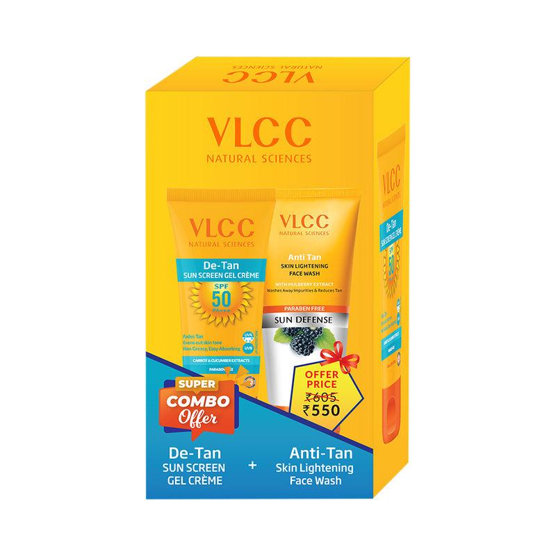 vlcc anti tan face wash & de tan spf 50 sun screen gel creme combo