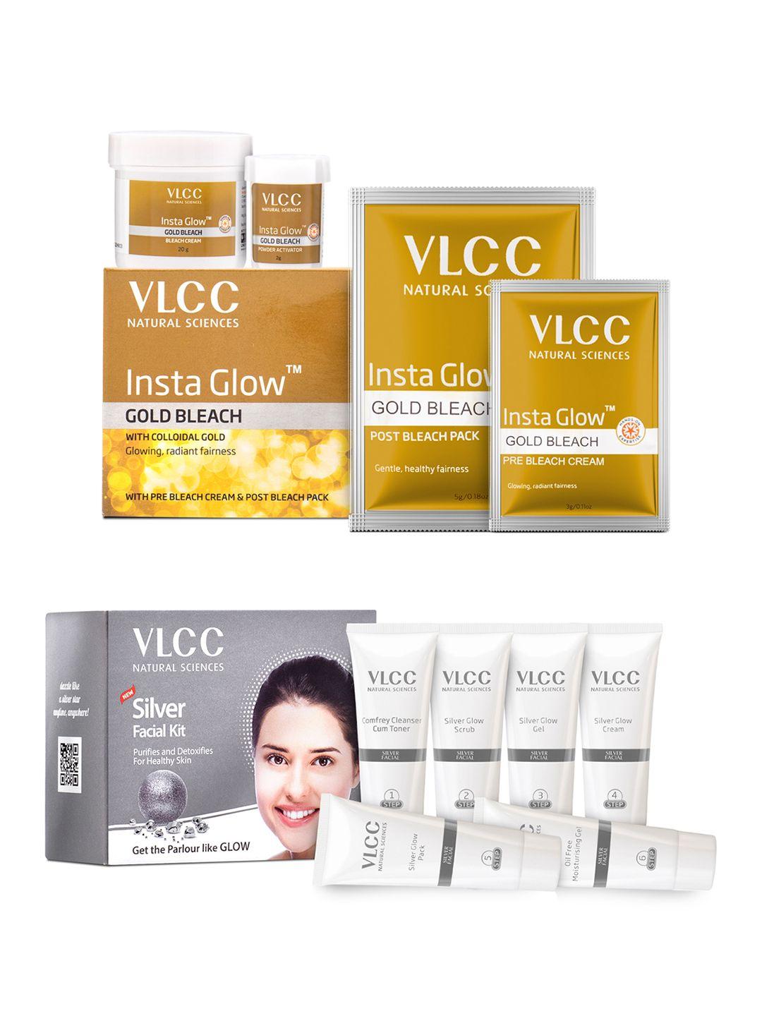 vlcc combo of skin purifying silver facial kit 60g & insta glow gold bleach 30g