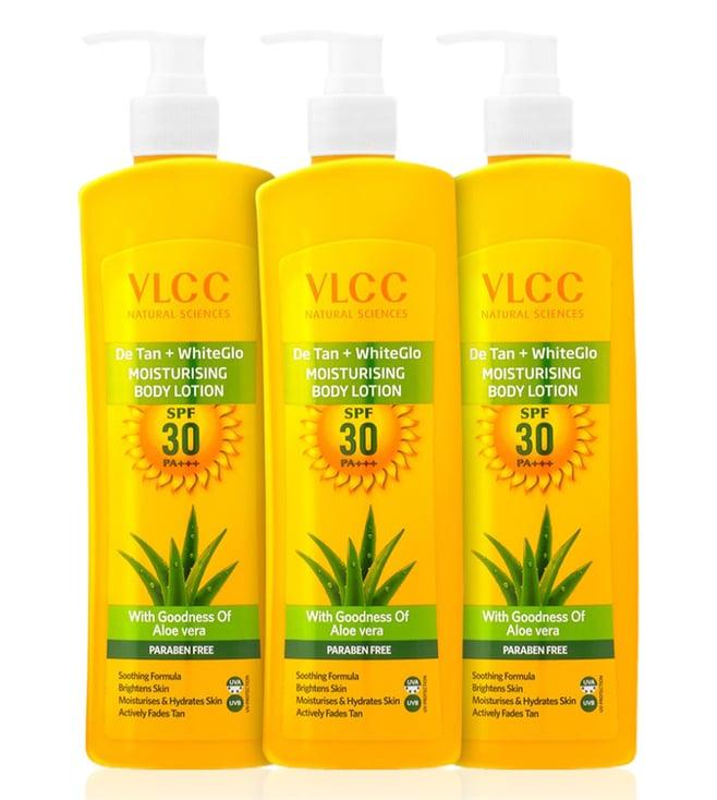 vlcc de tan + whiteglo moisturising body lotion spf 30 pa+++ - pack of 3