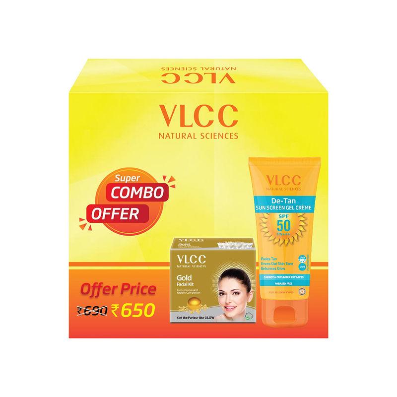 vlcc gold facial kit & de tan spf 50 pa+++ sun screen gel