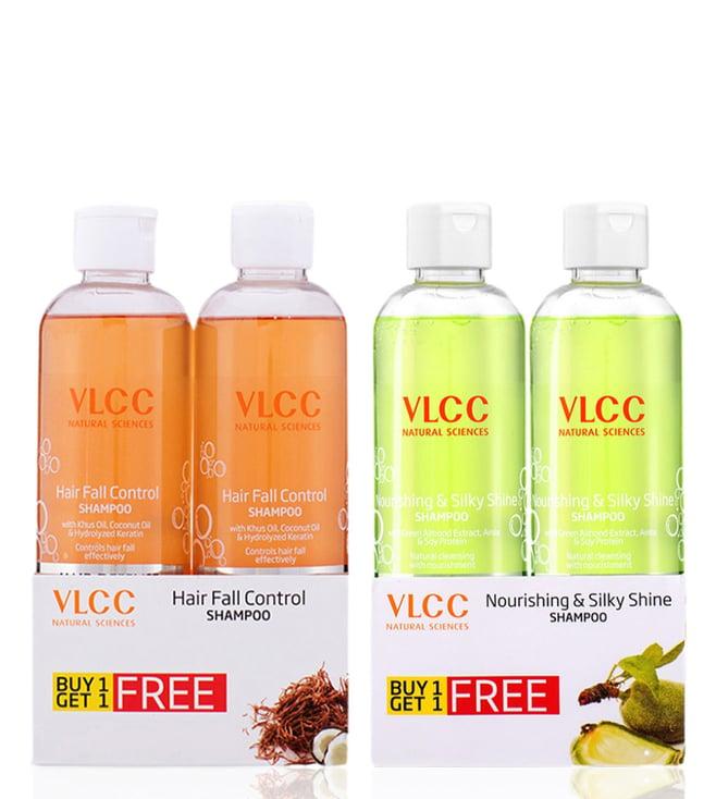 vlcc nourishing & silky shine & hair fall control shampoo combo pack - buy 1 get 1 free