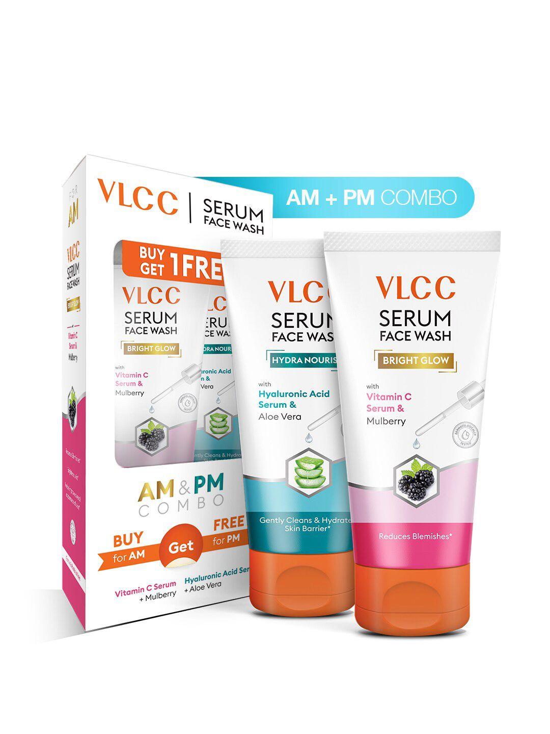 vlcc set of 2 bright glow-hydra nourish serum face wash - 100ml each