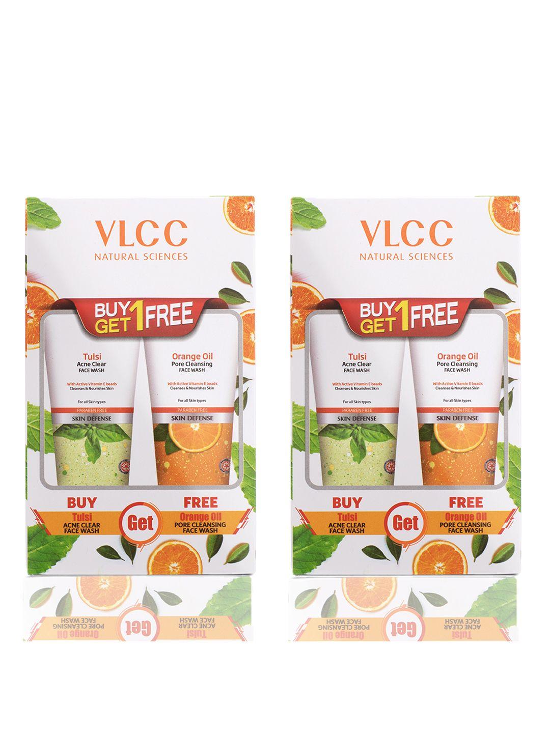 vlcc set of 2 orange oil pore cleansing & 2 tulsi acne clear face wash - 150 ml each