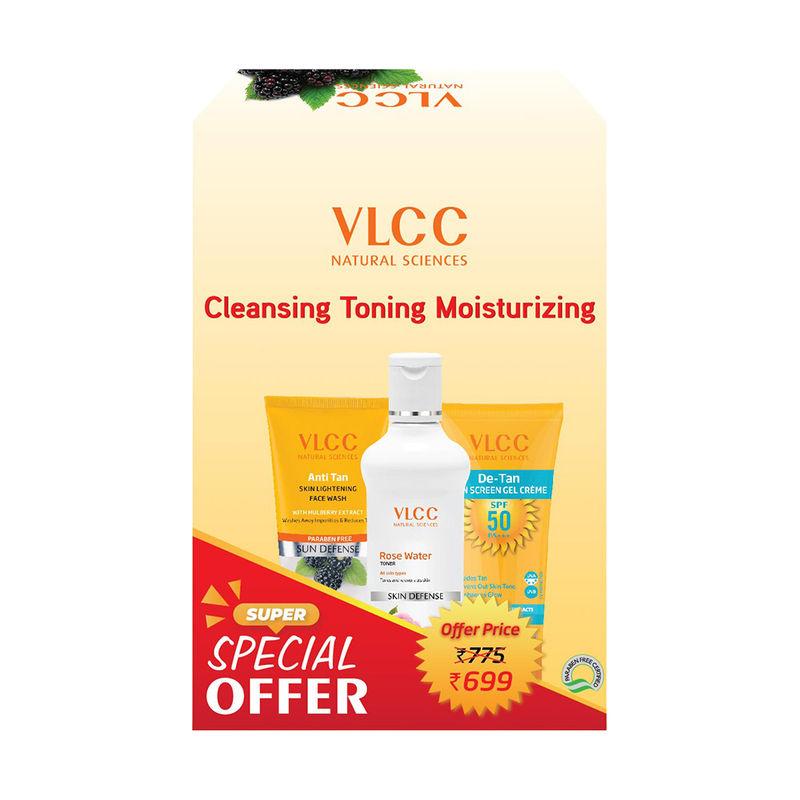 vlcc anti tan face wash rose water toner & d-tan spf 50 sunscreen