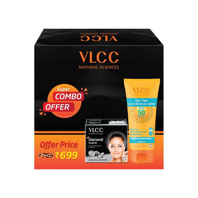 vlcc diamond facial kit & de tan spf 50 pa+++ sun screen gel