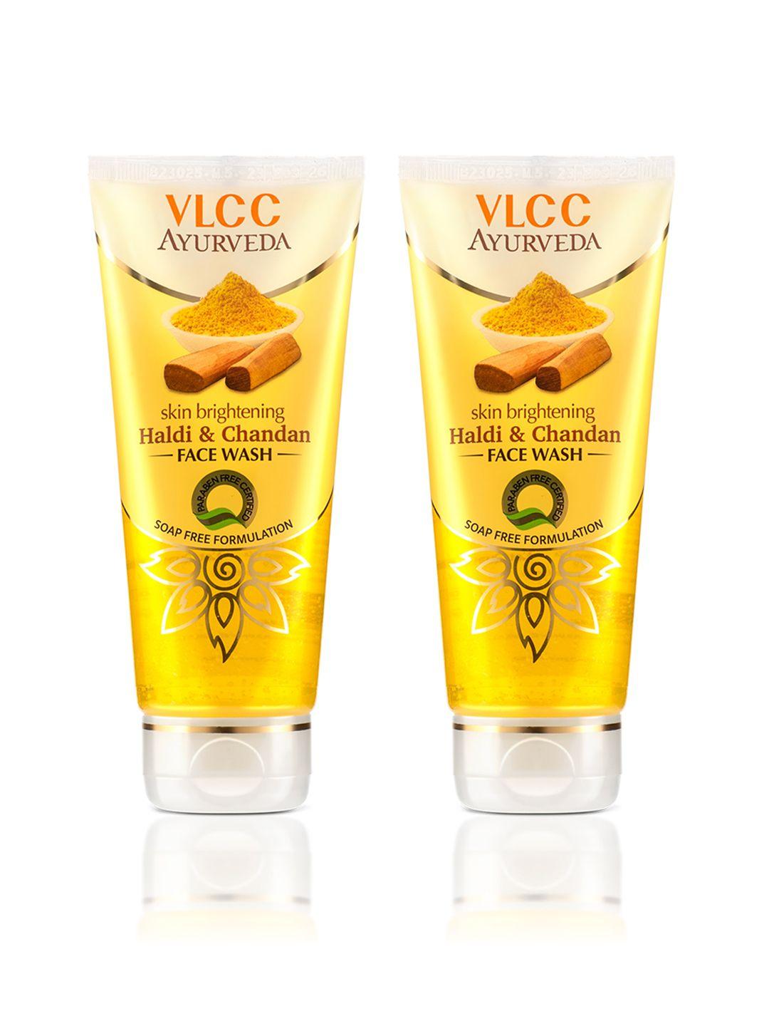 vlcc set of 2 ayurveda skin brightening haldi & chandan soap-free face wash - 100ml each