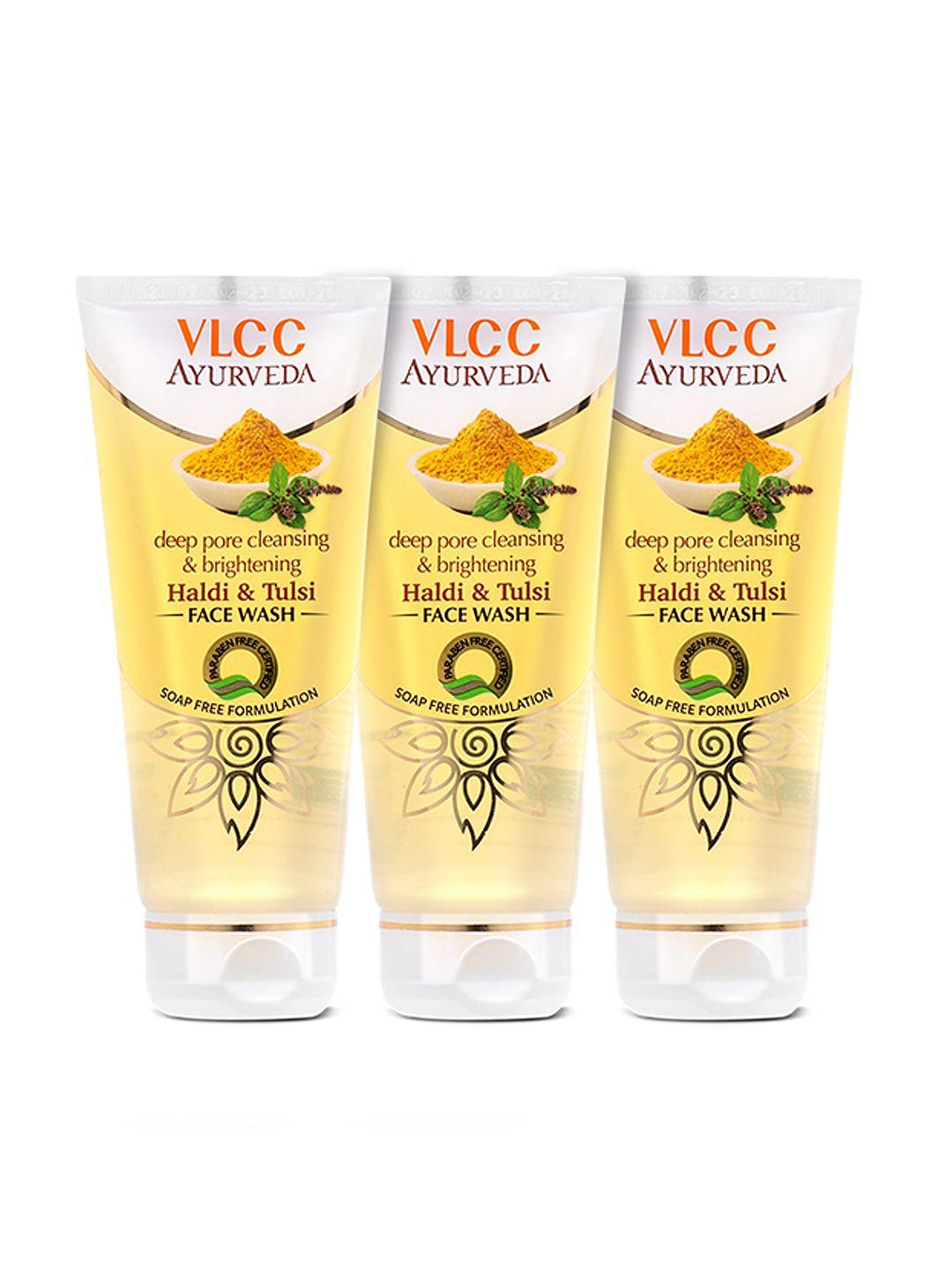 vlcc set of 3 deep pore cleansing & brightening haldi & tulsi face wash - 100 ml each