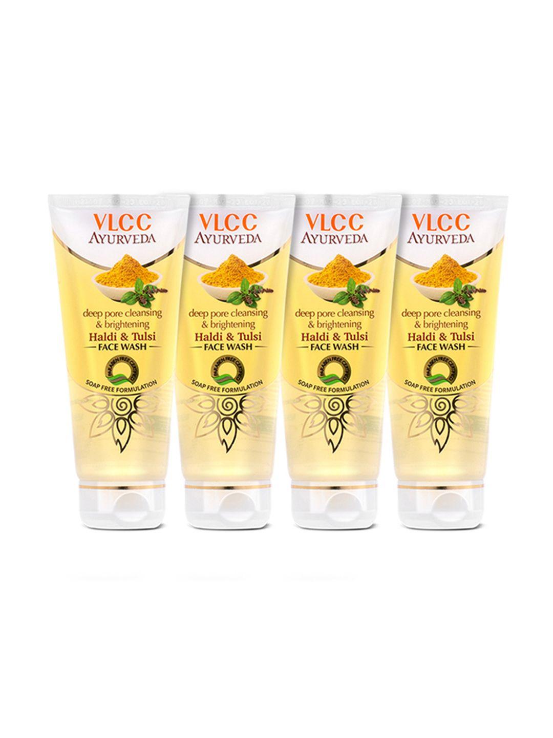 vlcc set of 4 deep pore cleansing & brightening haldi & tulsi face wash - 100 ml each