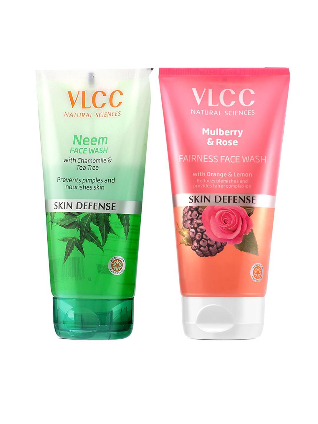 vlcc set of 4 face washes - neem & mulberry & rose - 150ml each