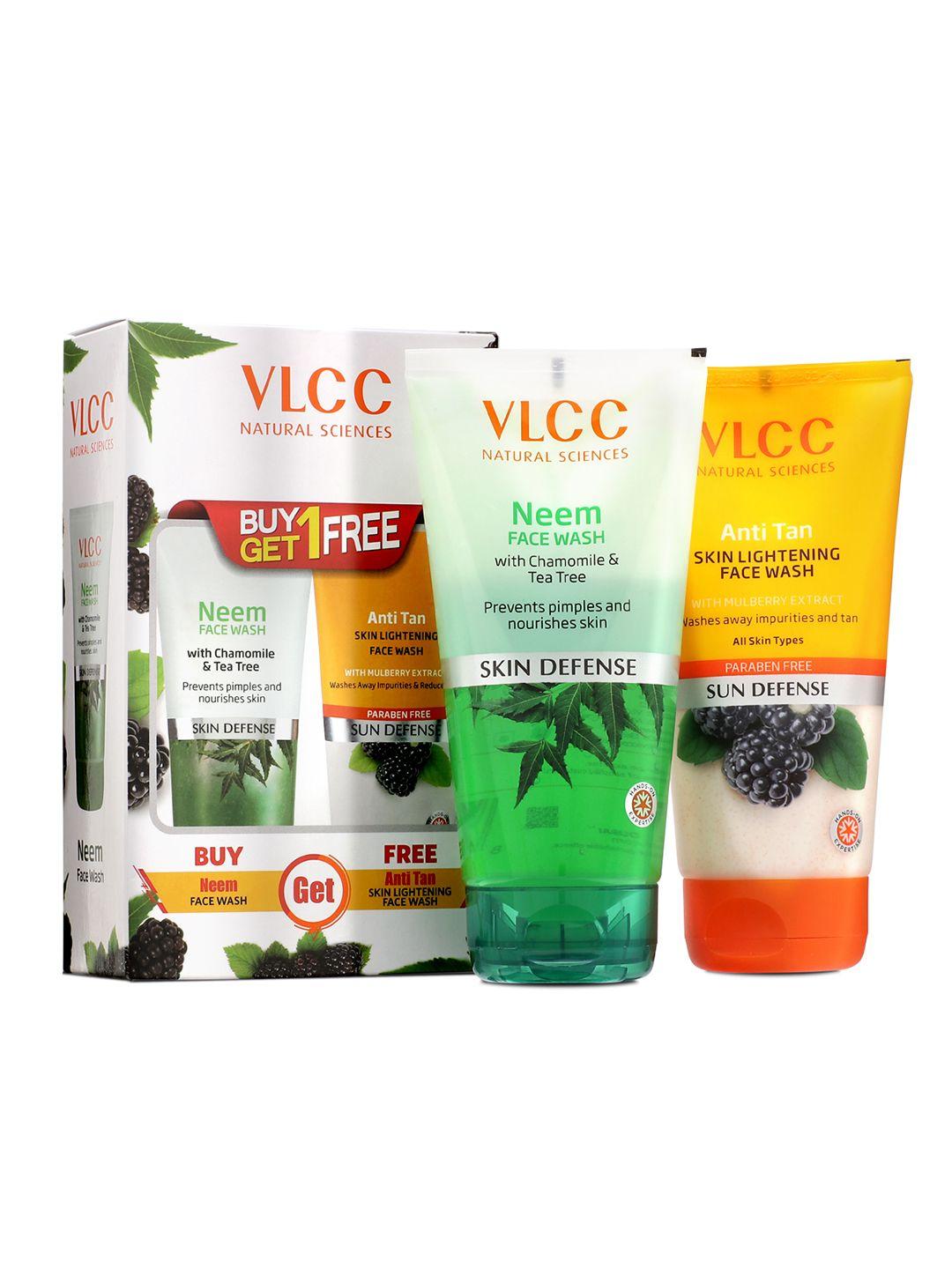 vlcc set of skin defense neem & sun defense anti tan face wash - 150 g each