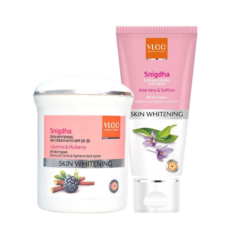 vlcc snigdha skin whitening day cream spf 25 & whitening face wash combo