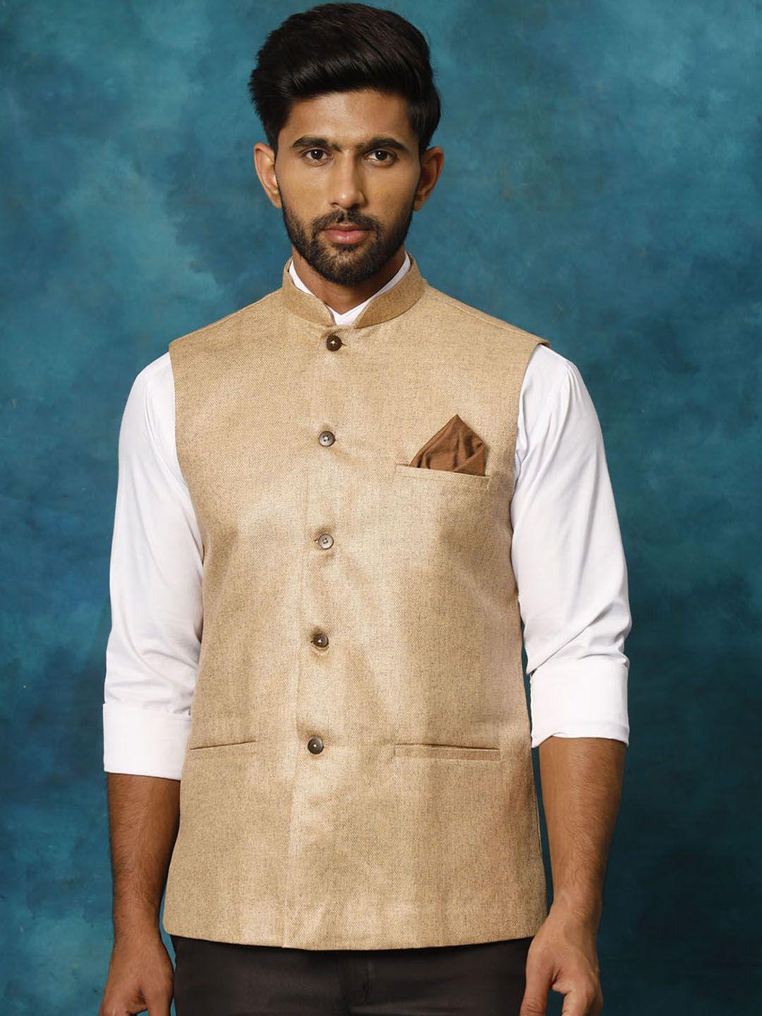 vm-woven-design-mandarin-collar-jute-cotton-nehru-jacket