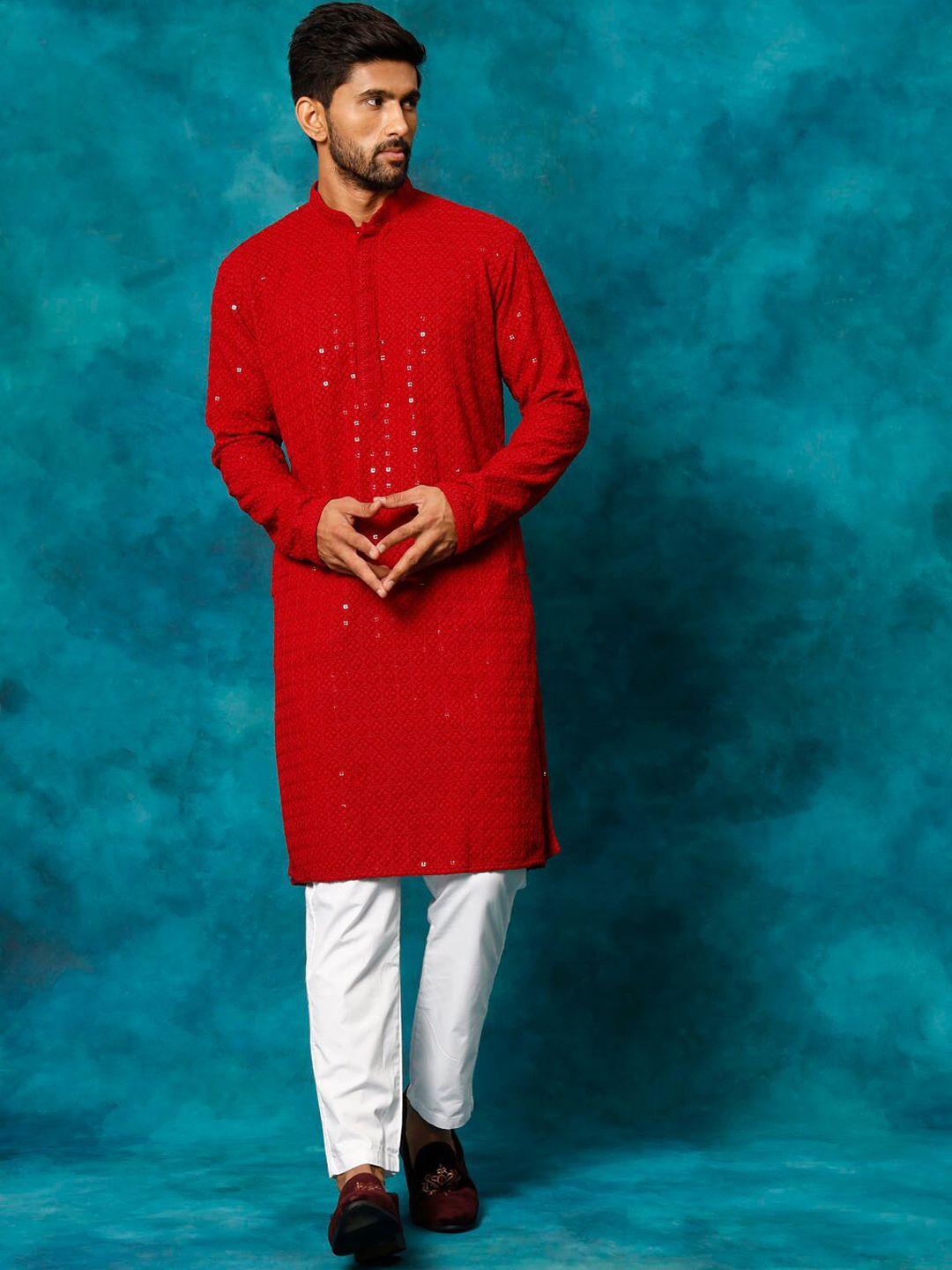 vm ethnic motifs embroidered regular sequinned kurta with pyjamas