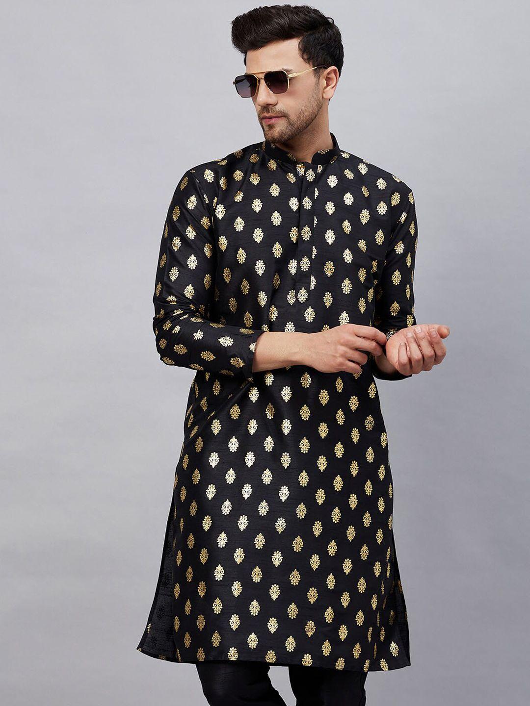 vm ethnic motifs foil printed mandarin collar kurta