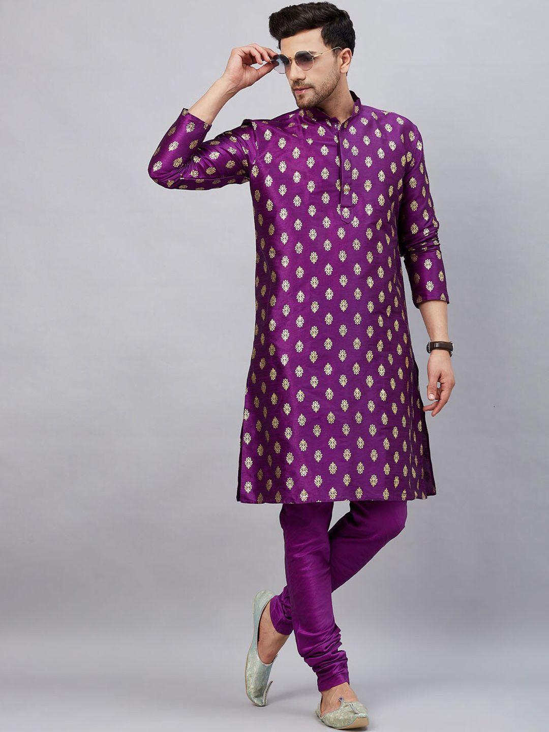 vm ethnic motifs printed mandarin collar kurta with churidar