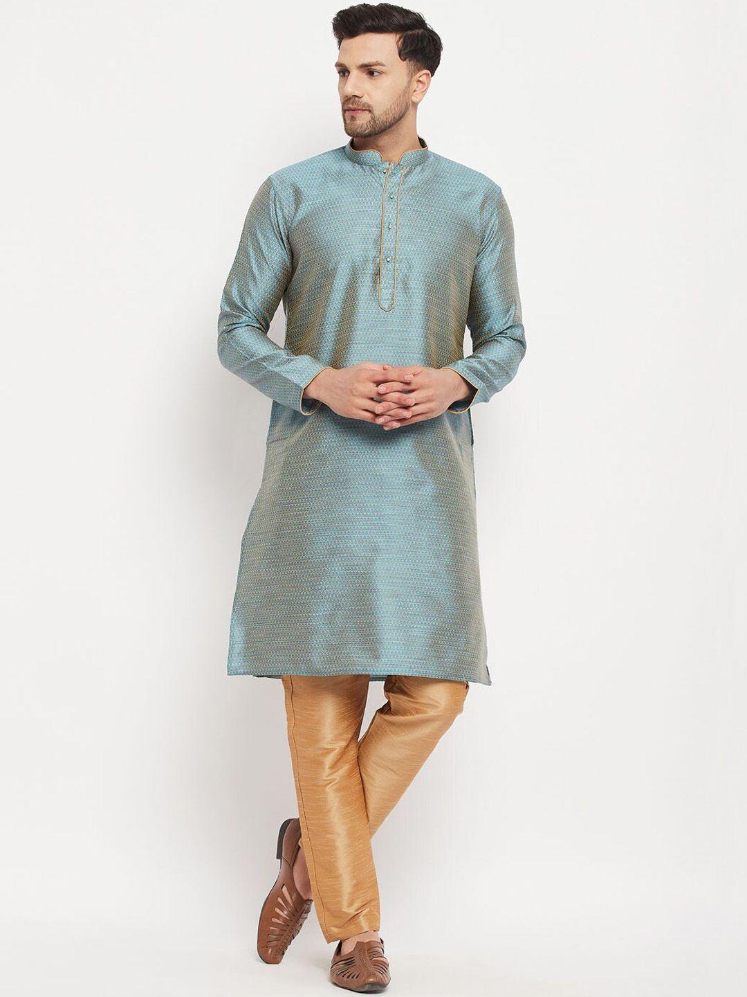 vm ethnic motifs woven design jacquard straight kurta with pyjamas