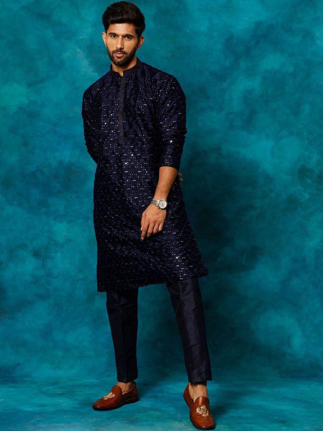 vm floral embroidered sequinned straight kurta with trousers